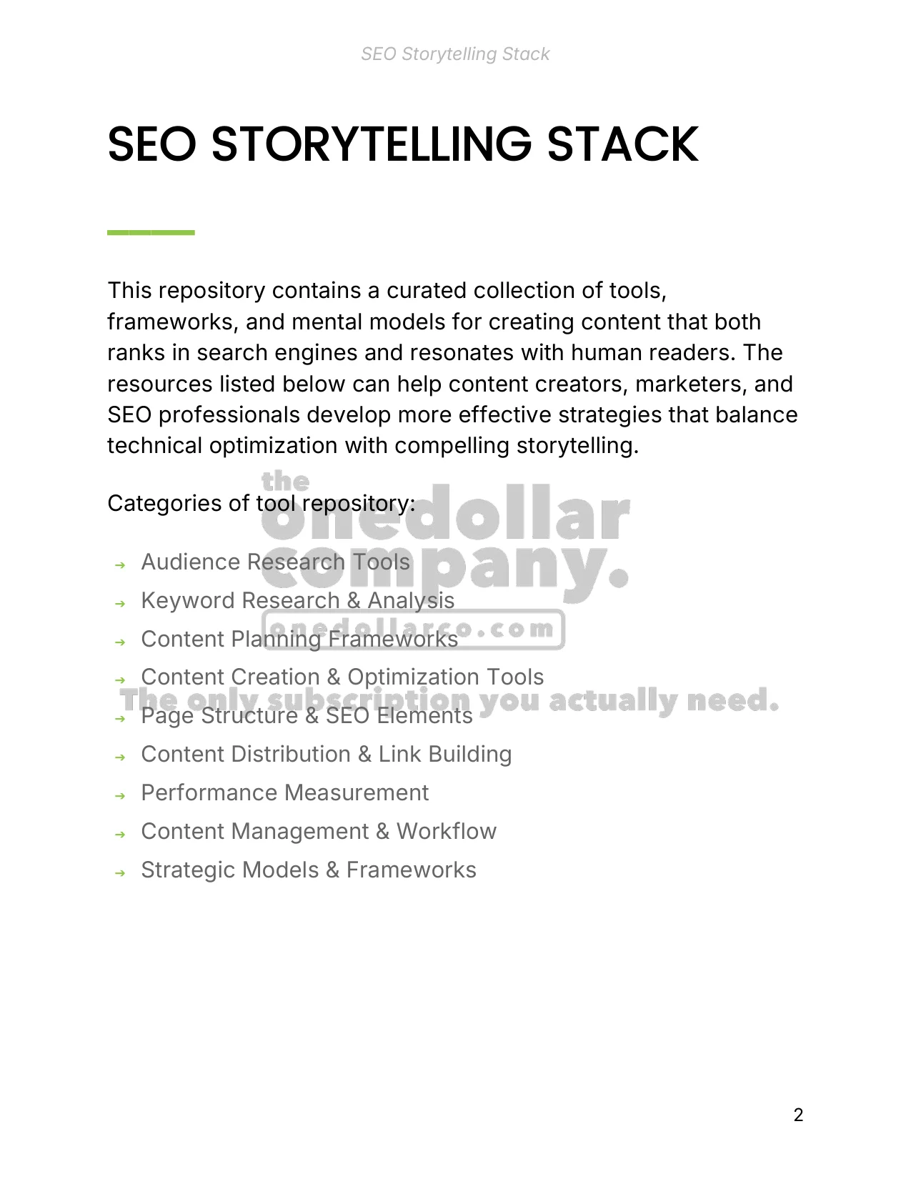 SEO Storytelling Stack — Page 2