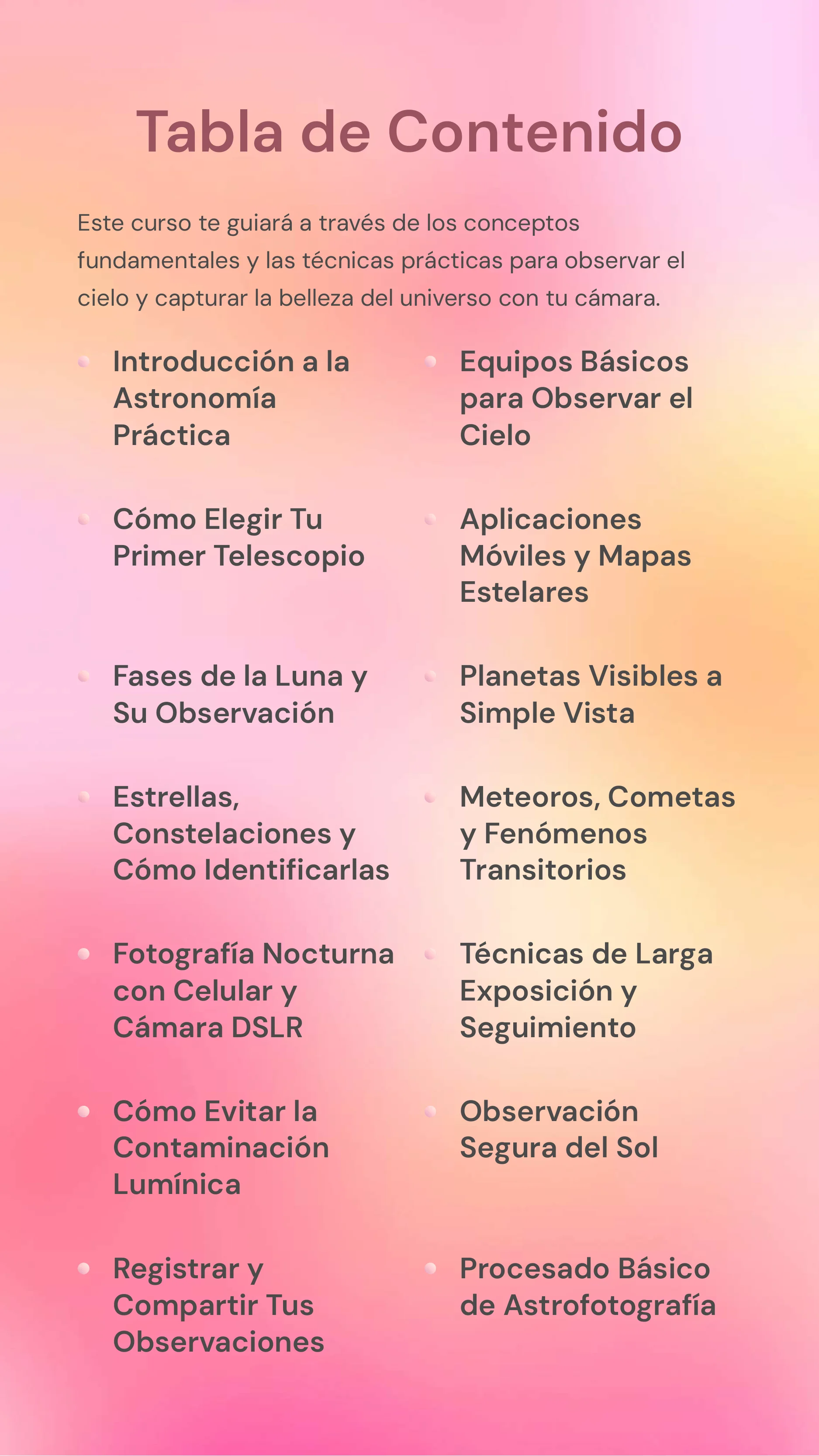 Sky Observation and Astrophotography Course — Page 2